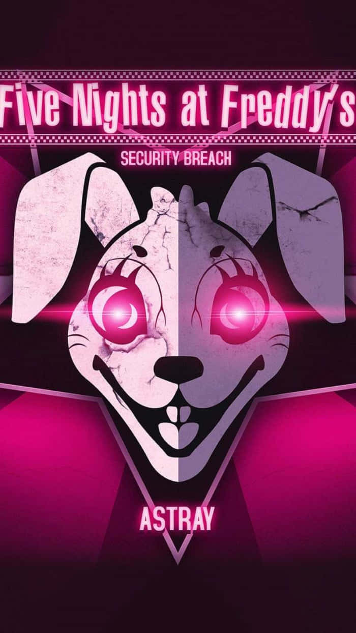 Security Breach 桌布 壁紙 — 一隻令人畏懼的雙面電子兔，擁有發光的粉紅色眼睛和裂紋質感，背景為深粉紅色。
