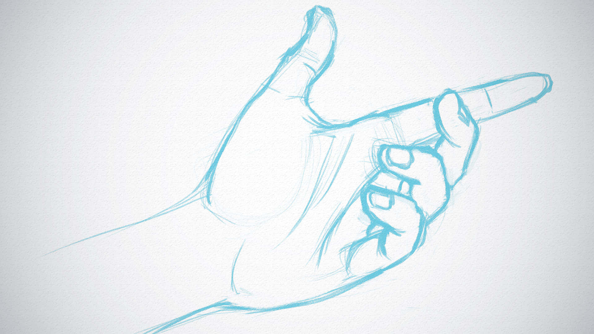 sketch 桌布 壁紙 — 一隻以淺藍色墨水繪製的手部草圖，食指伸直指向前方，背景為純白色。