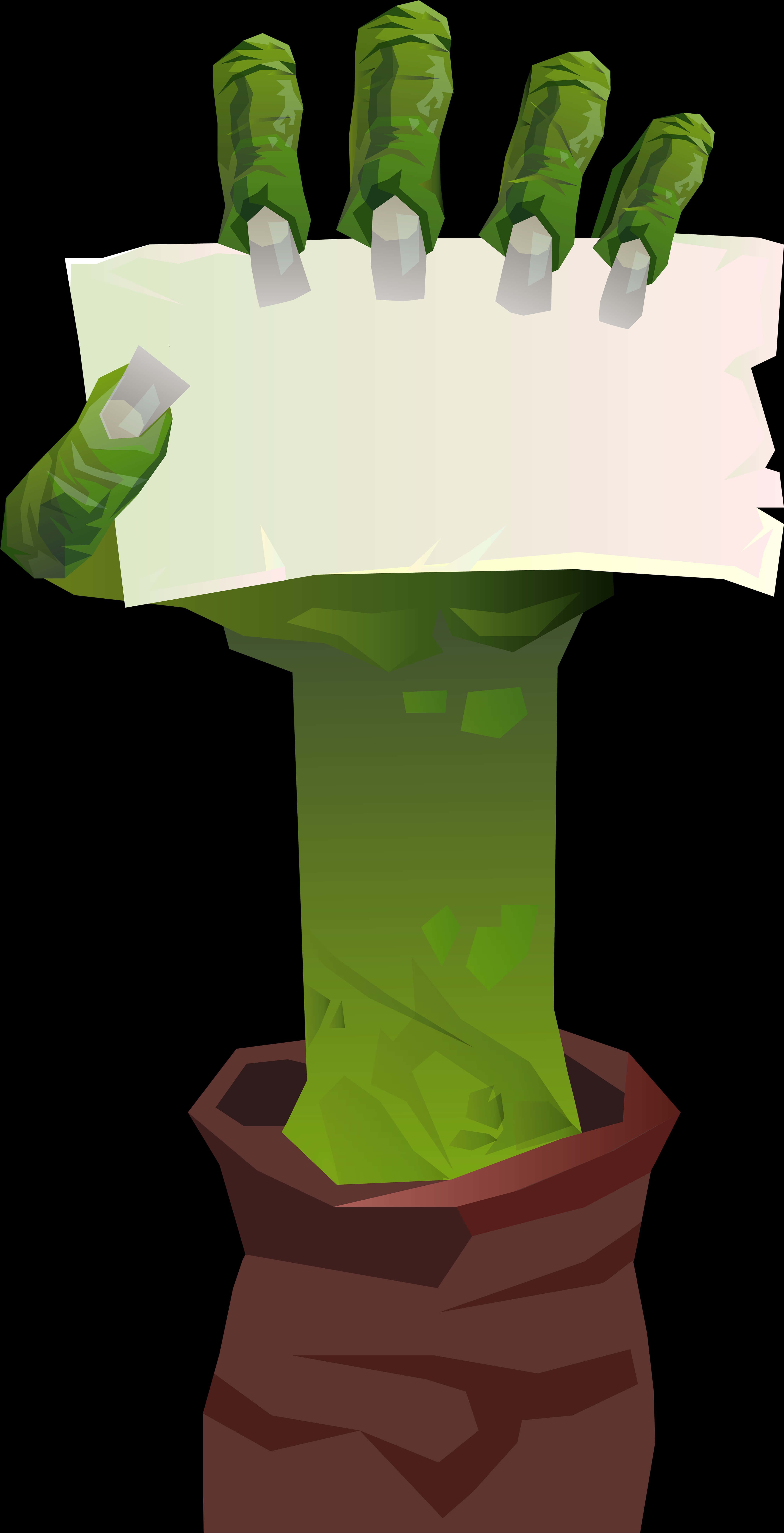 Undead 桌布 壁紙 — 一隻低多邊形綠色殭屍手從棕色麻袋中伸出，拿著一張空白白色便條。