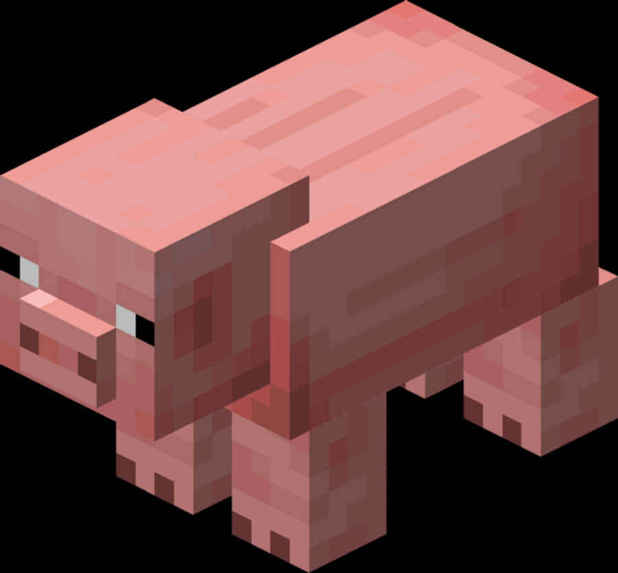 Minecraft Pig 桌布 壁紙 — 一隻來自Minecraft的像素化粉紅色豬，在黑色背景前以方塊狀3D渲染站立。