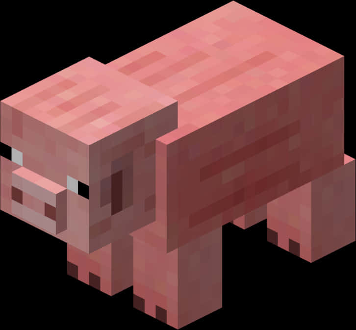 Minecraft Character 桌布 壁紙 — 一隻來自Minecraft的像素化粉紅色豬，在黑色背景前以塊狀3D渲染站立。