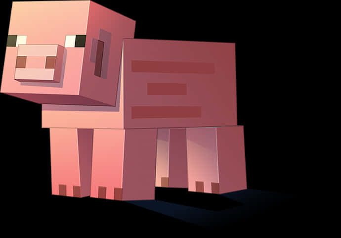 Minecraft Character 桌布 壁紙 — 一隻來自Minecraft的方塊粉紅色豬，側面站立在黑色背景上，光線柔和。