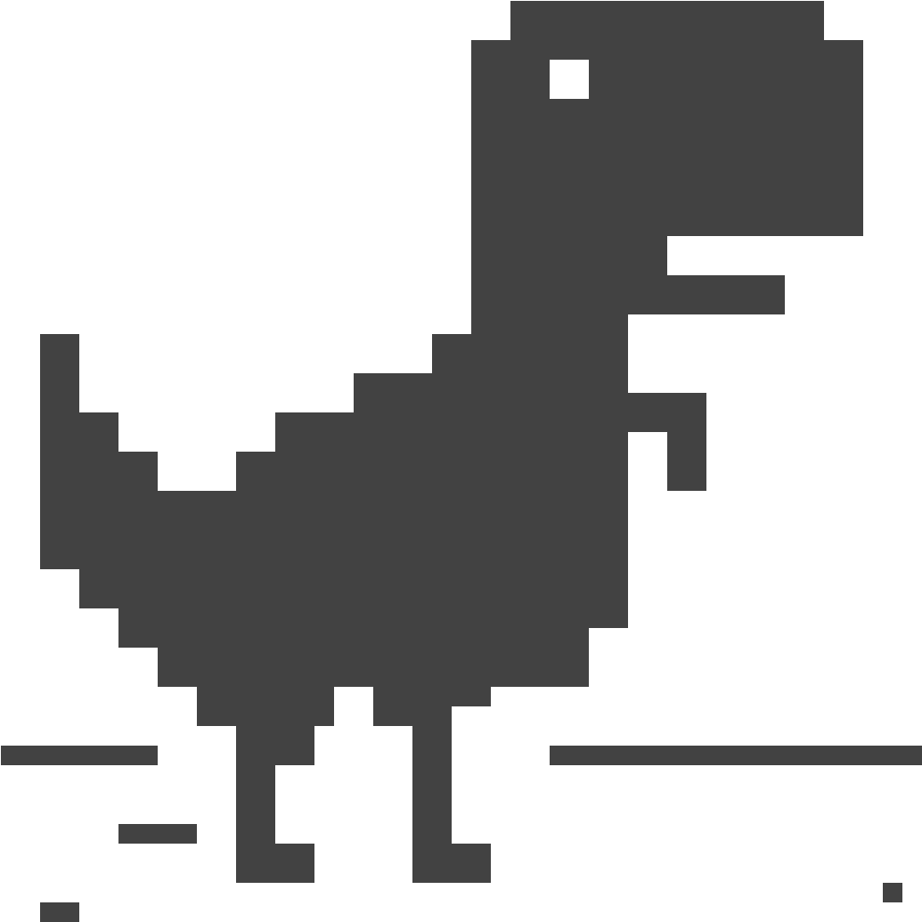 Google Chrome 桌布 壁紙 — 一隻像素化灰色恐龍，有白色眼睛，以復古電子遊戲風格站在黑色背景前。