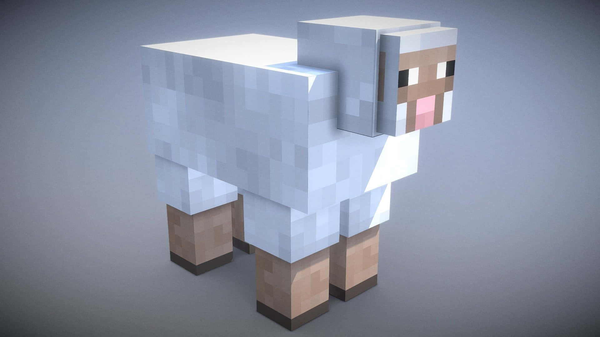 Minecraft Sheep 桌布 壁紙 — 一隻像素化白色綿羊，有棕色腿，站在純灰色背景上，呈現方塊狀Minecraft風格。
