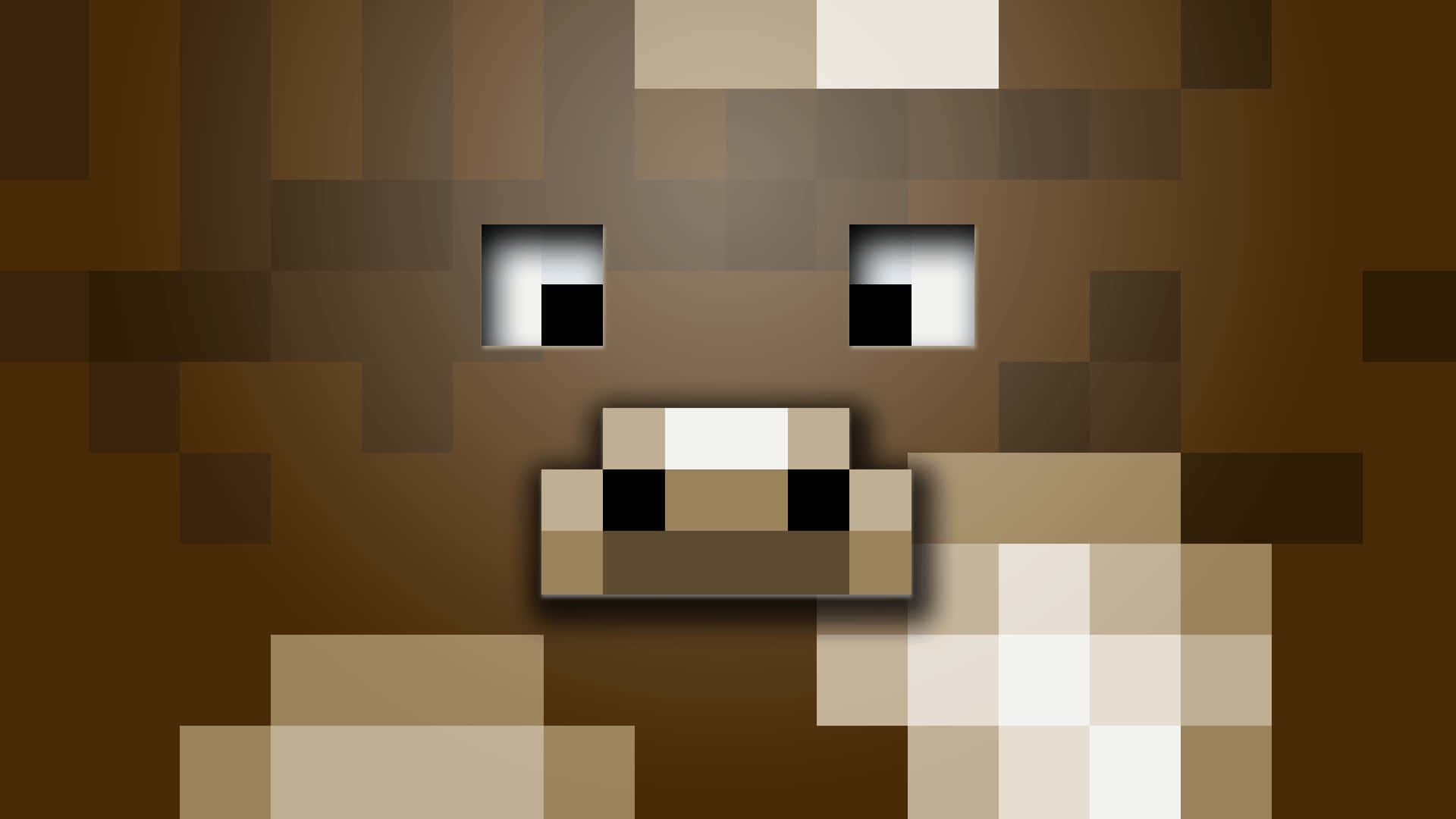 Minecraft Aesthetic 桌布 壁紙 — 一隻像素化的棕色牛，白色口鼻和黑色眼睛，以Minecraft風格直視觀眾。