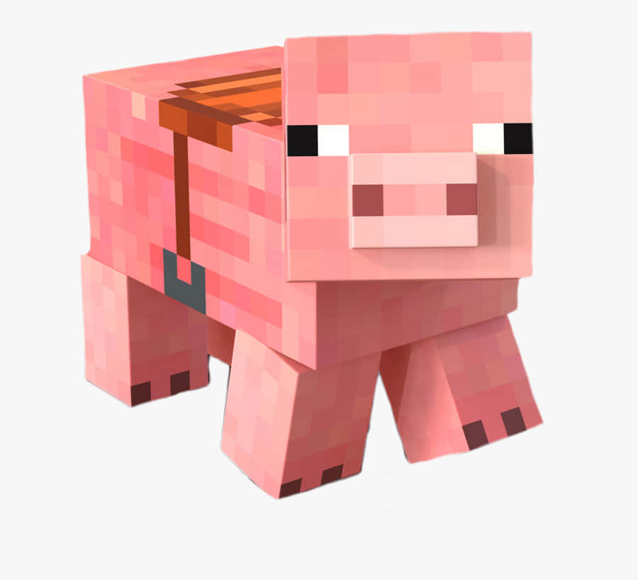 Minecraft Pig 桌布 壁紙 — 一隻像素化的粉紅色豬，具有方塊特徵和黑色眼睛，站在純白色背景前。