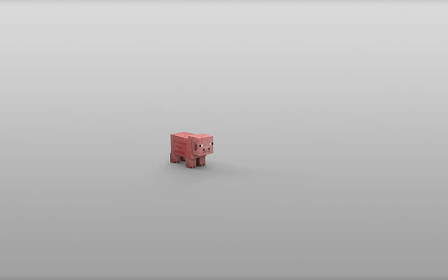 Minecraft Pig 桌布 壁紙 — 一隻像素化的粉紅豬獨自站在極簡灰色漸變背景前。