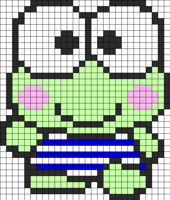 Cartoon Characters 桌布 壁紙 — 一隻像素化的綠色青蛙，粉紅臉頰，穿著藍色條紋襯衫，站在黑色背景前。