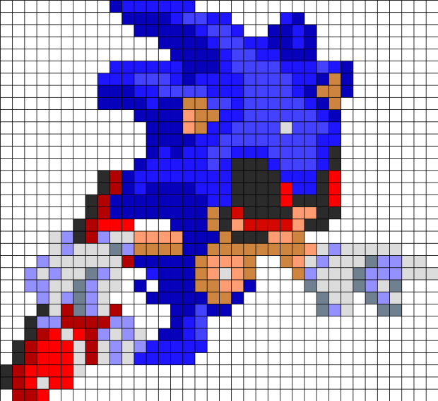 Sonic Exe 桌布 壁紙 — 一隻像素化的藍色刺蝟，穿著紅色鞋子和白色手套，在黑色背景上奔跑。