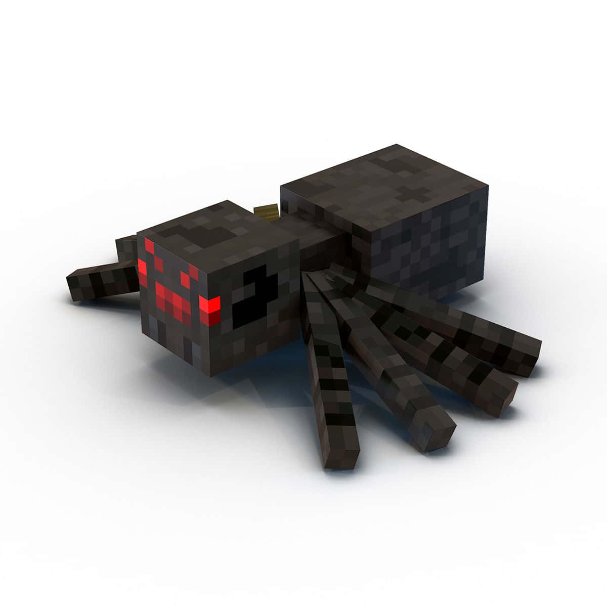 Minecraft Spider 桌布 壁紙 — 一隻像素化的黑色蜘蛛，帶有發光的紅色眼睛，停留在純白色的表面上。