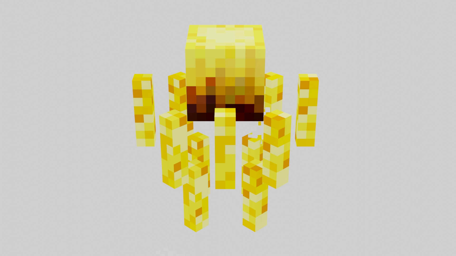 Minecraft Blaze 桌布 壁紙 — 一隻像素化金色章魚，帶有方塊狀觸手，站在純灰色背景前。