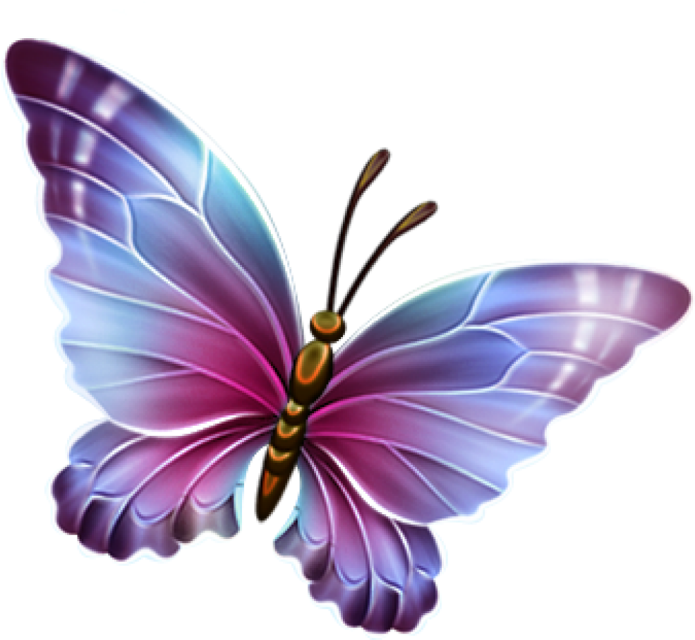 Butterfly Wings 桌布 壁紙 — 一隻充滿活力的數位蝴蝶，帶有虹彩紫色、藍色和粉紅色的翅膀，在純黑色背景上發光。