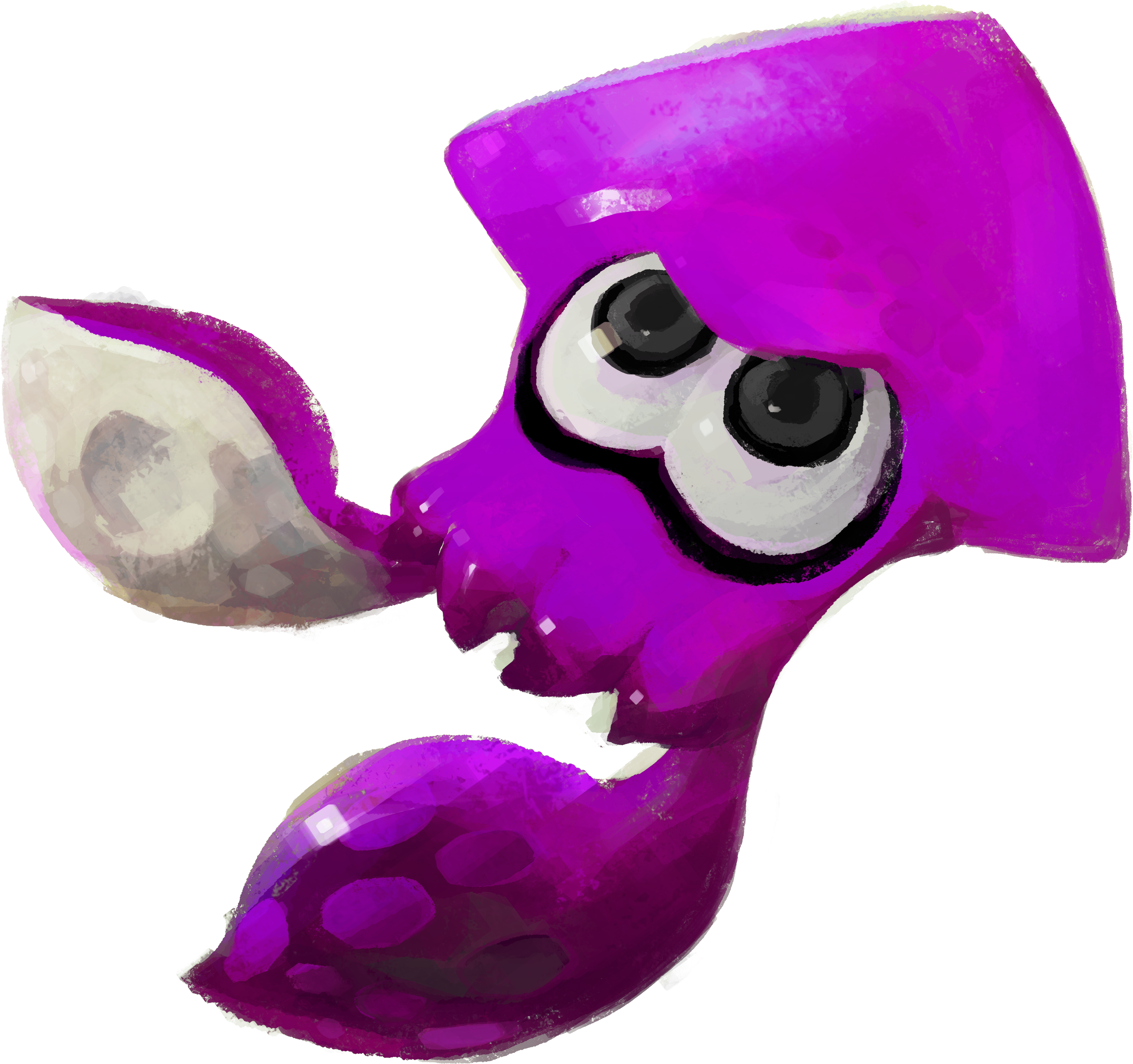 squid 桌布 壁紙 — 一隻充滿活力的紫色卡通魷魚，有著大大的、富有表情的眼睛，在黑色背景上擺出俏皮的姿勢。