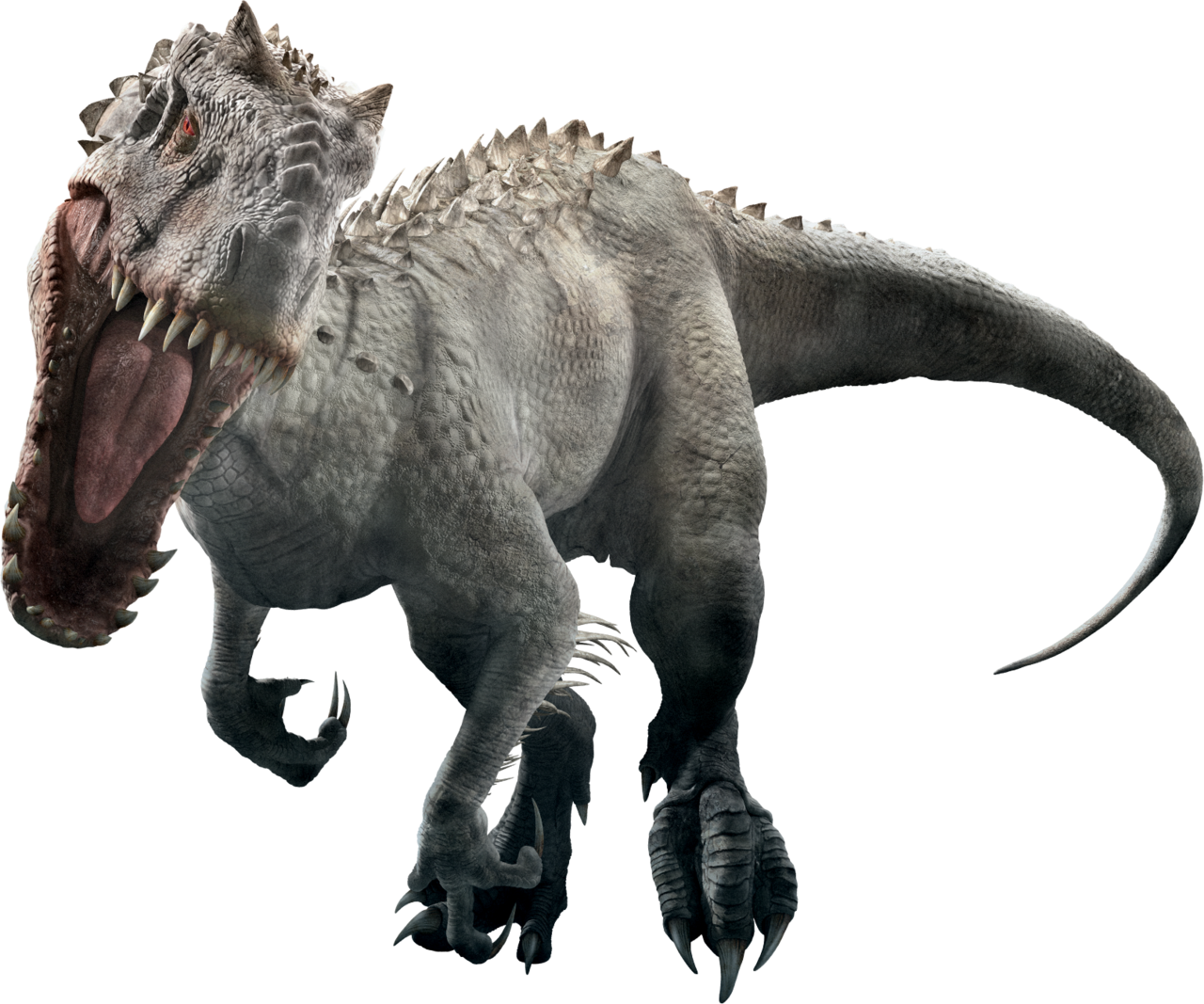 Jurassic World 桌布 壁紙 — 一隻兇猛的灰色恐龍，背上有尖刺，張開血盆大口，在純黑色背景前咆哮。