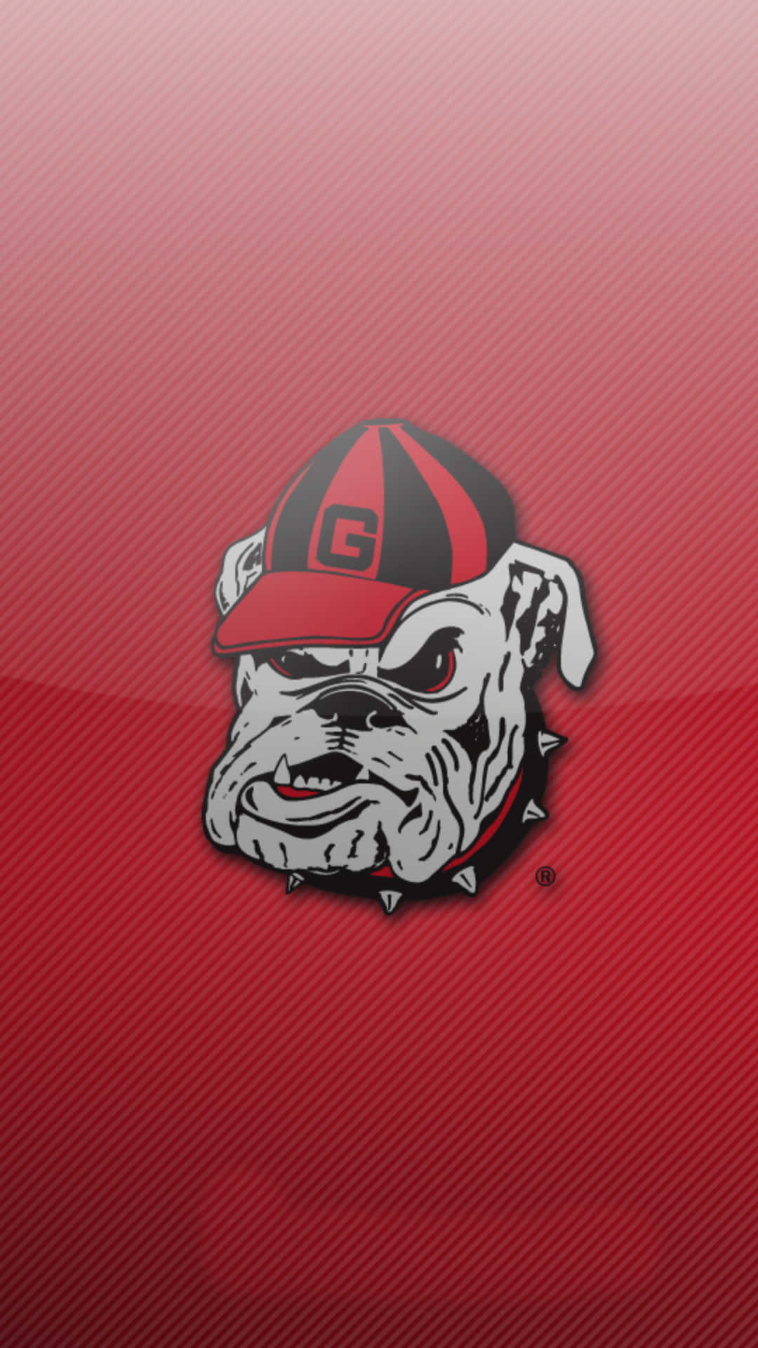 Bulldog 桌布 壁紙 — 一隻兇猛的鬥牛犬吉祥物，戴著帶有 G 標誌的紅黑帽子，在帶有紋理的紅色漸變背景上脫穎而出。