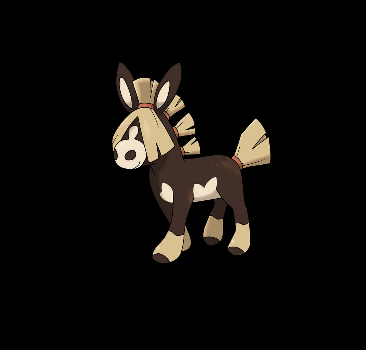 Mudbray 桌布 壁紙 — 一隻卡通小馬，身體棕色，鬃毛、尾巴和蹄子呈奶油色，站在黑色背景前。