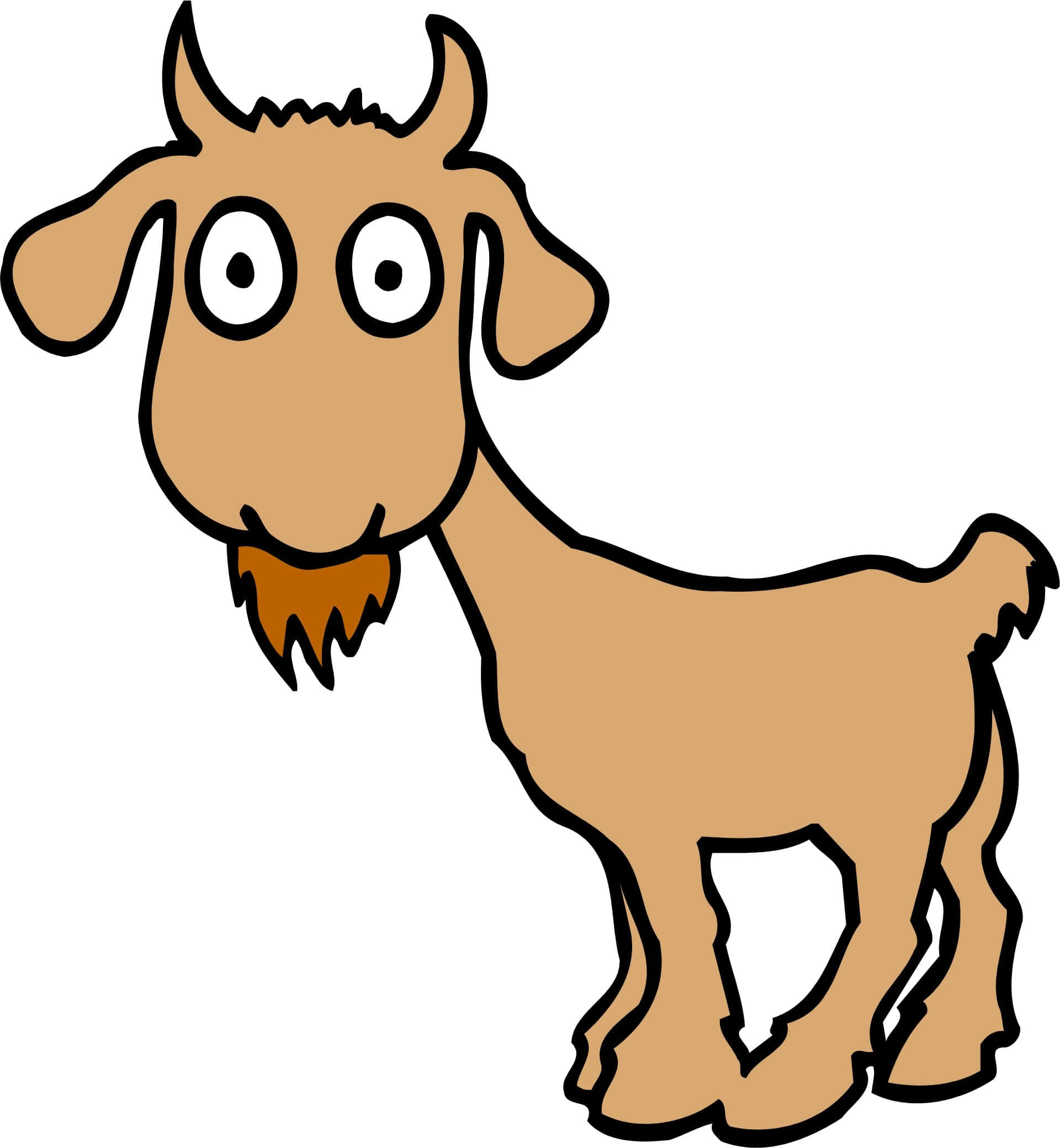 動物 桌布 壁紙 — 一隻卡通山羊，有大眼睛和鬍子，站在純白色背景前。