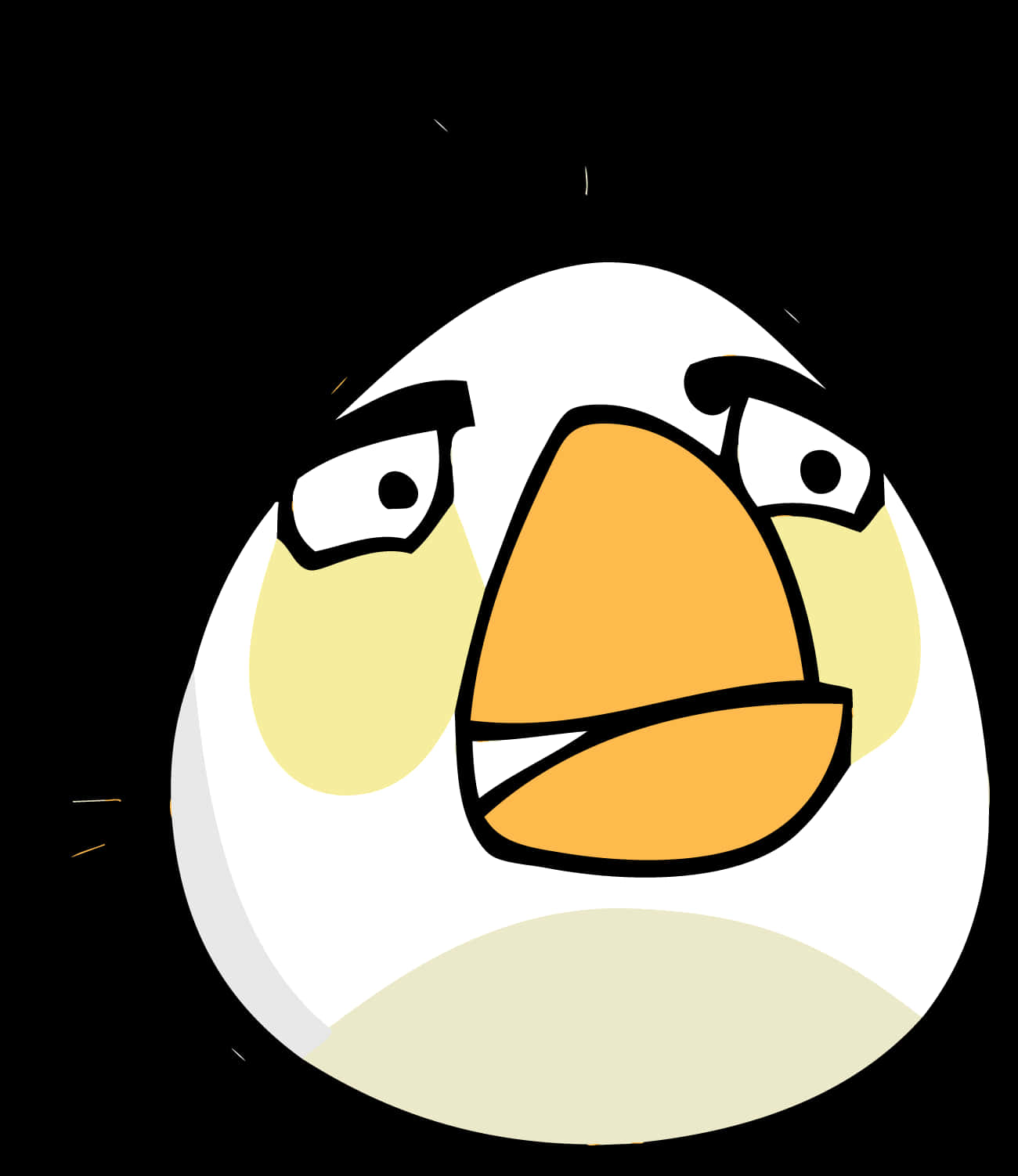 Angry Bird 桌布 壁紙 — 一隻卡通憤怒鳥，白色身體，黃色臉頰，橙色喙，憤怒的眼睛，黑色背景。