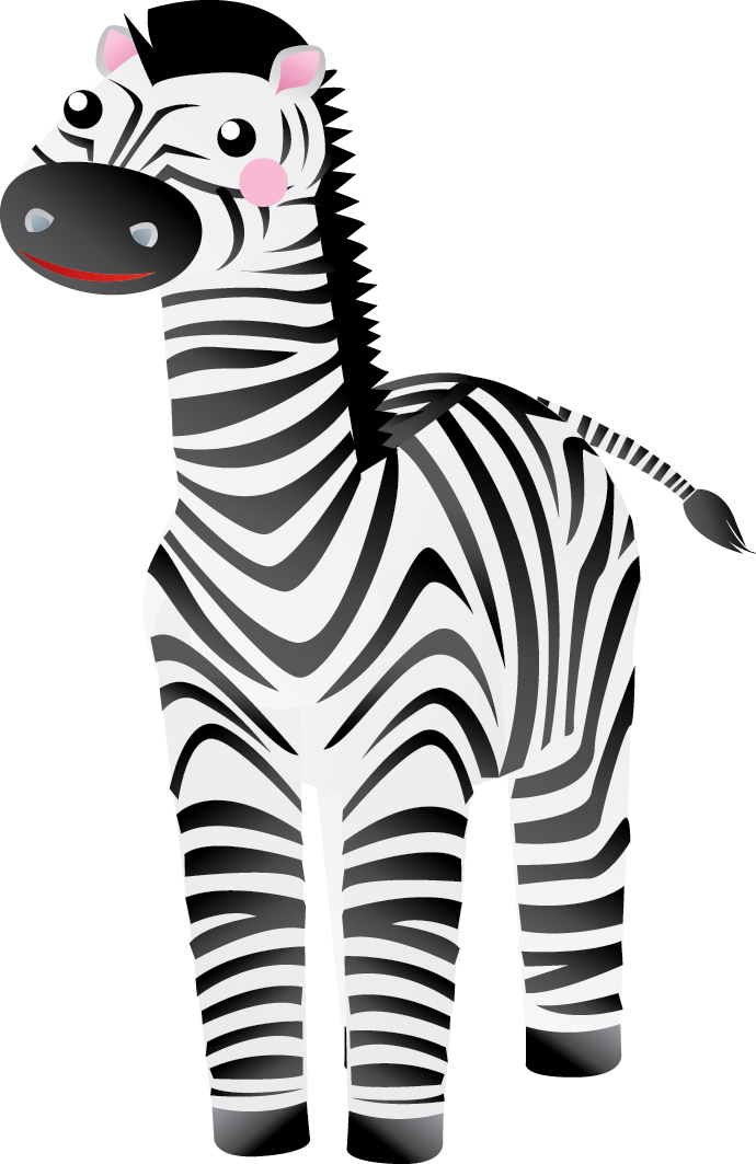 Zebra 桌布 壁紙 — 一隻卡通斑馬，有粉紅色耳朵和臉頰，以風格化的姿勢站在純白色背景前。