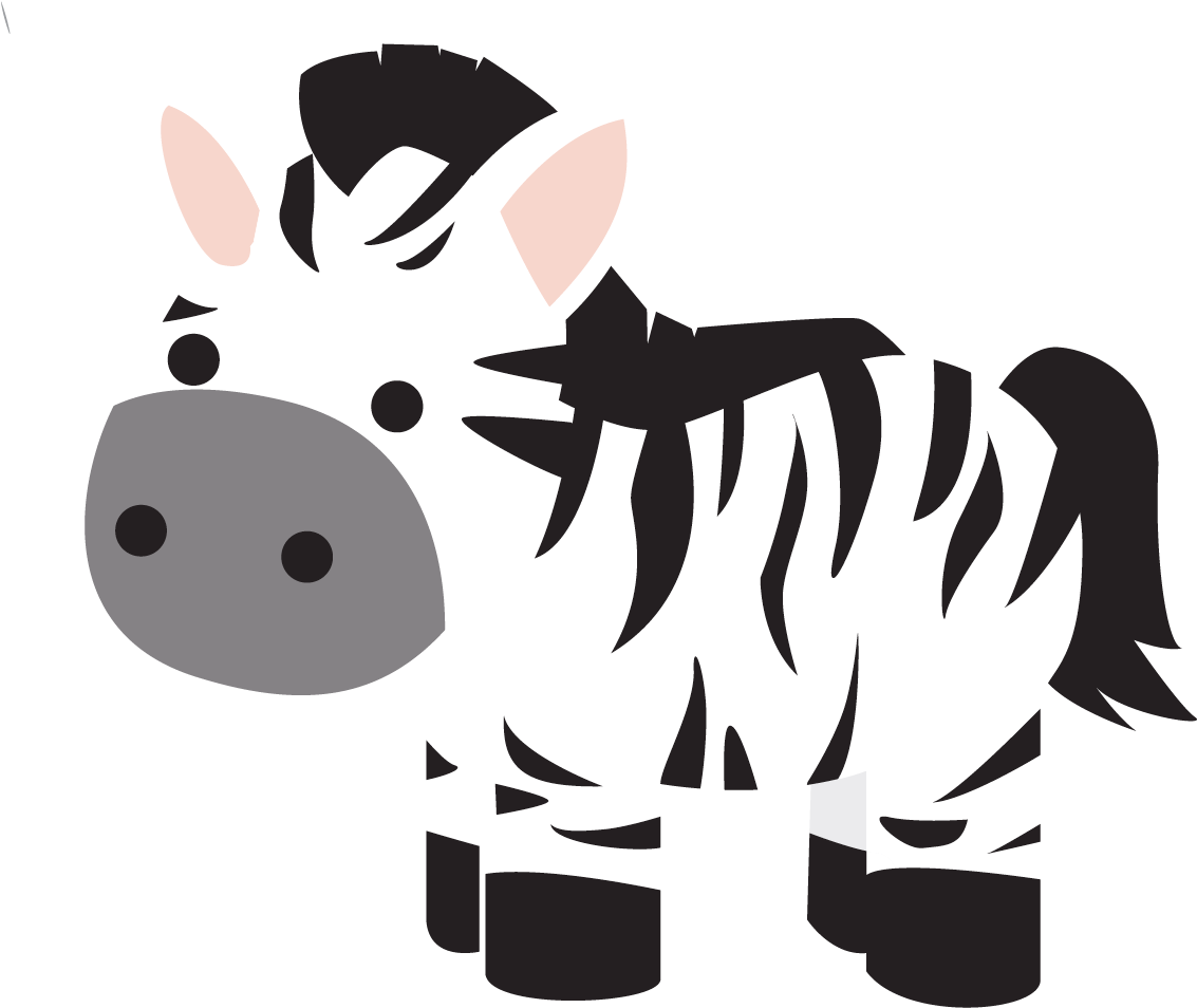 Zebra 桌布 壁紙 — 一隻卡通斑馬帶有醒目的黑白條紋，站在純黑色背景前。