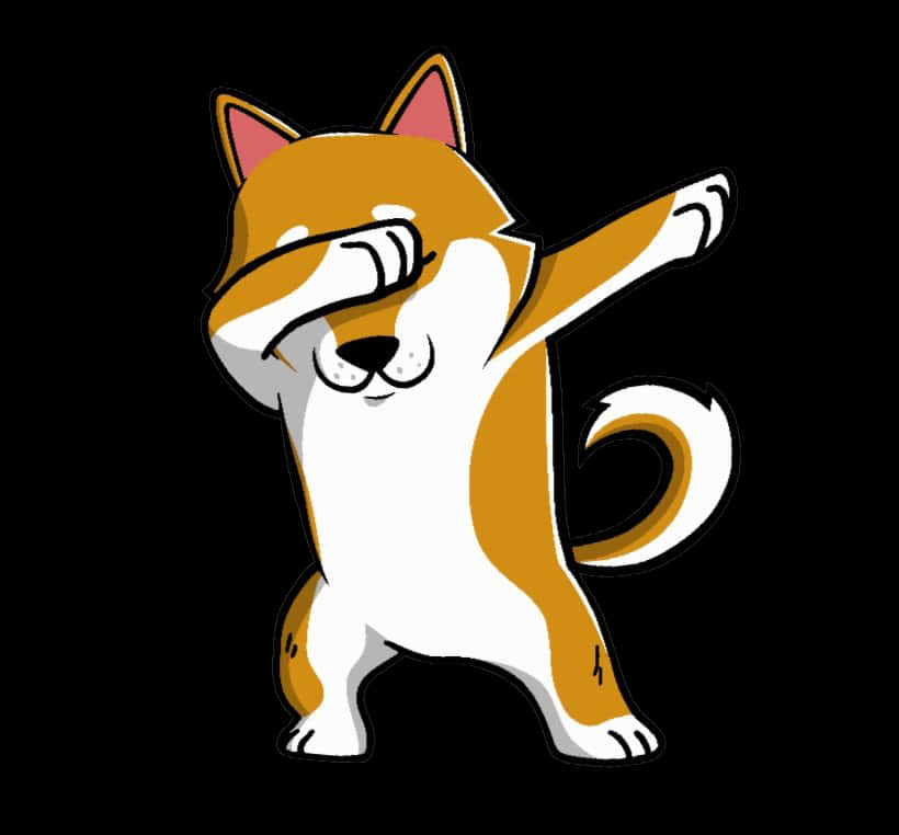 Doge 桌布 壁紙 — 一隻卡通柴犬在純黑色背景上做出 dab 舞蹈動作。