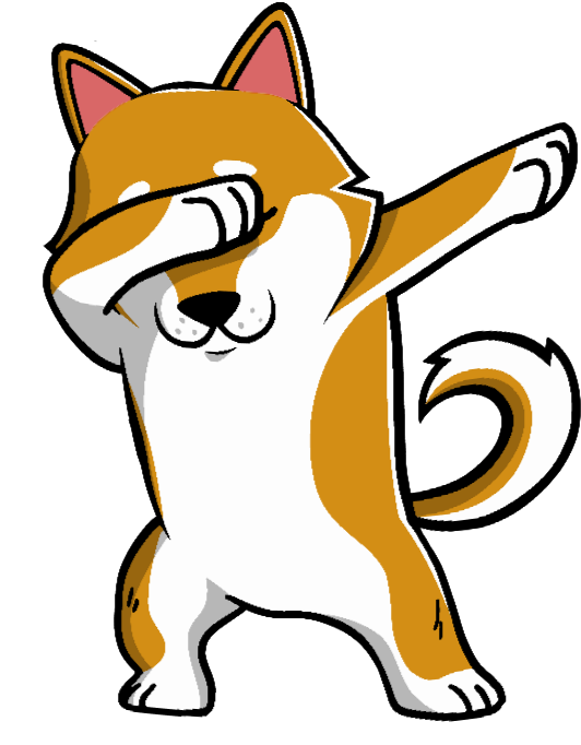 Shiba 桌布 壁紙 — 一隻卡通柴犬擺出 dab 姿勢，一隻爪子遮住眼睛，另一隻手臂伸展。