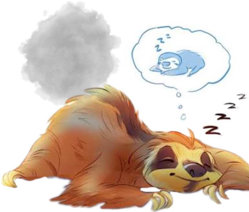 Fart 桌布 壁紙 — 一隻卡通樹懶平靜地睡覺，有一個思想泡泡顯示一隻較小的樹懶正在小睡，蒸汽從它的背部升起。