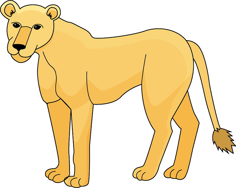 Cartoon Animal 桌布 壁紙 — 一隻卡通母獅以側面站立，背景為純藍灰色，帶有簡單陰影和粗線條輪廓。