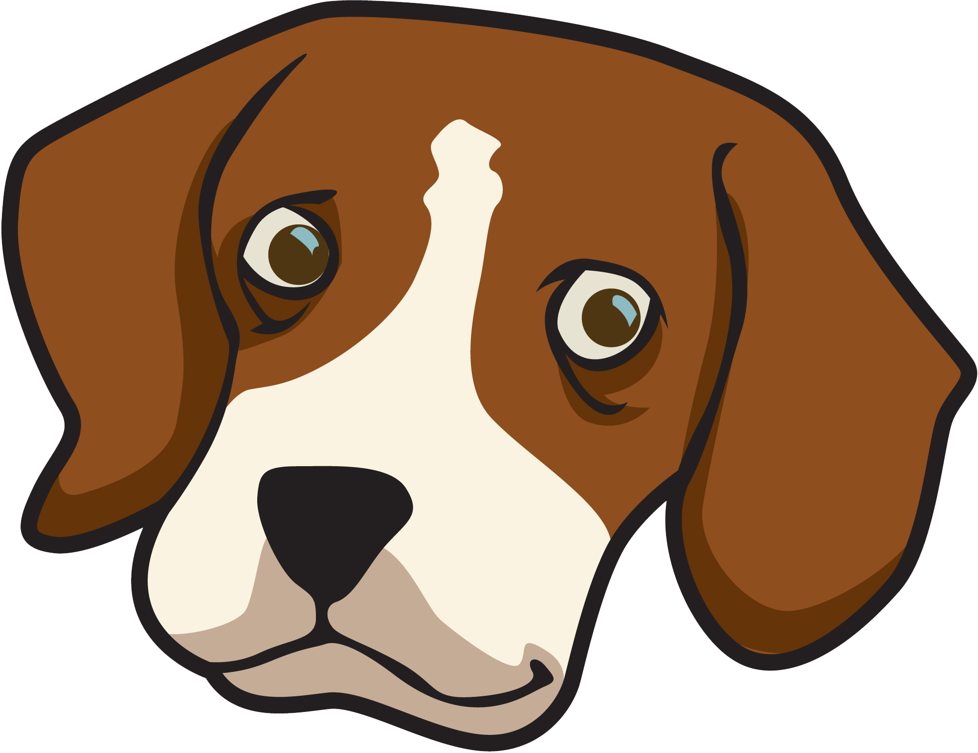 狗 桌布 壁紙 — 一隻卡通比格犬幼犬，有著棕色下垂的耳朵和白色的口鼻，用大大的、富有表情的眼睛直視觀眾。