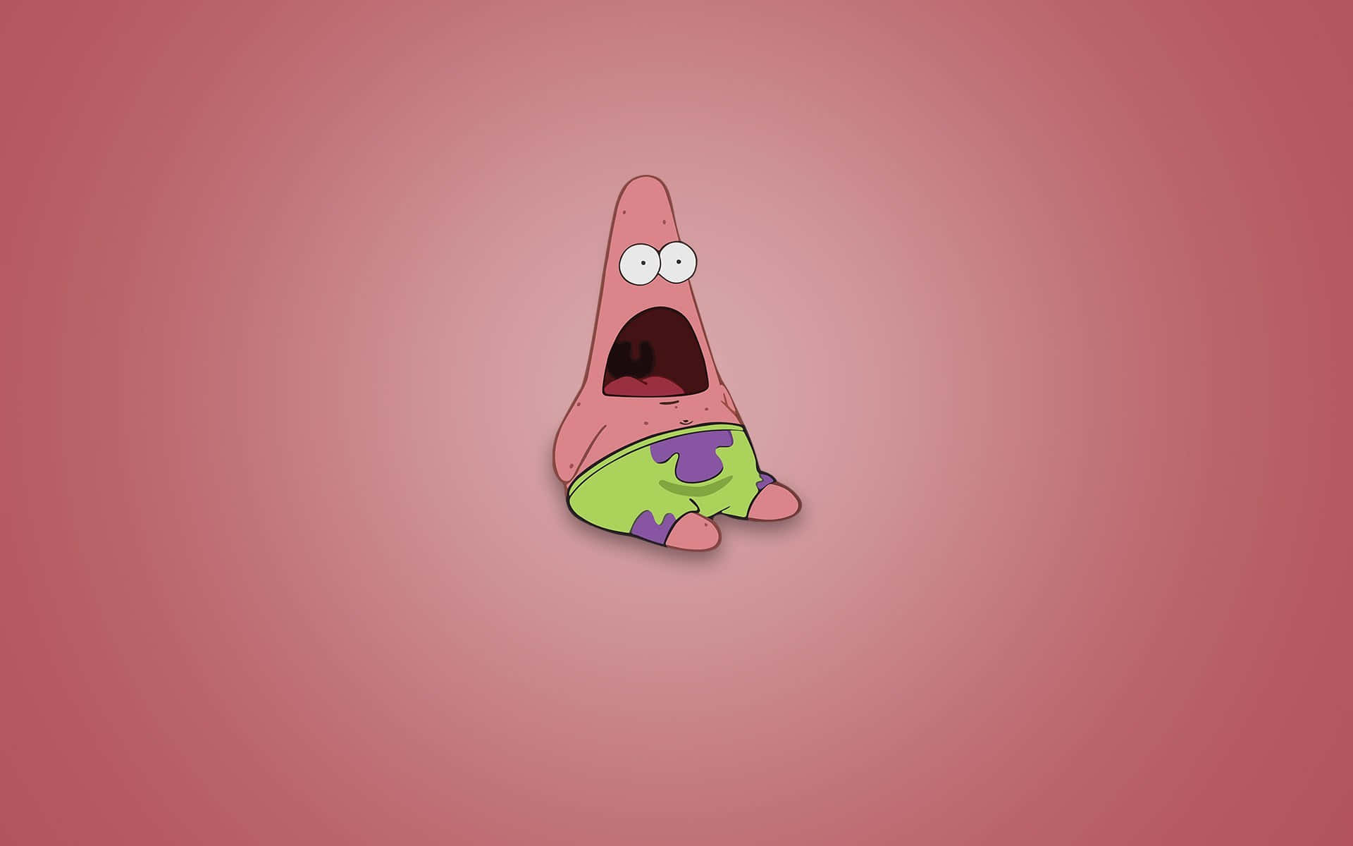 Spongebob Desktop 桌布 壁紙 — 一隻卡通海星，睜大眼睛，張開嘴巴，坐在純粉紅色背景上。