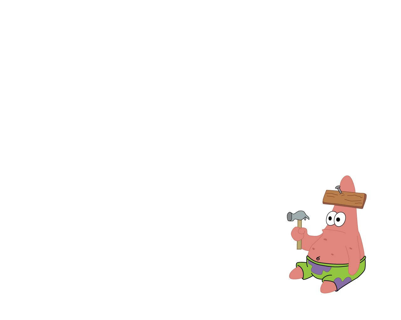 Patrick 桌布 壁紙 — 一隻卡通海星，頭上插著錘子和釘子，獨自坐在純白色背景前。