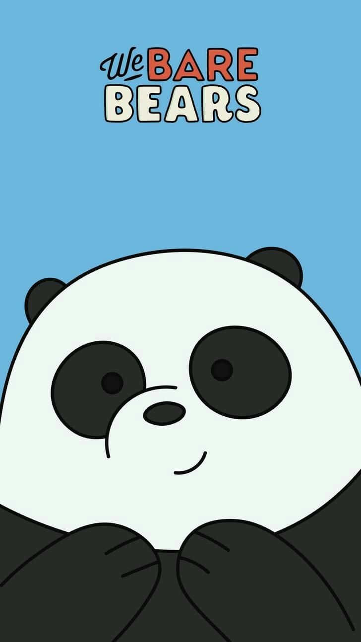 Cartoon Aesthetic iPhone 桌布 壁紙 — 一隻卡通熊貓，有著大大的黑色眼睛，在純藍色背景上微笑，上方有「We Bare Bears」文字。