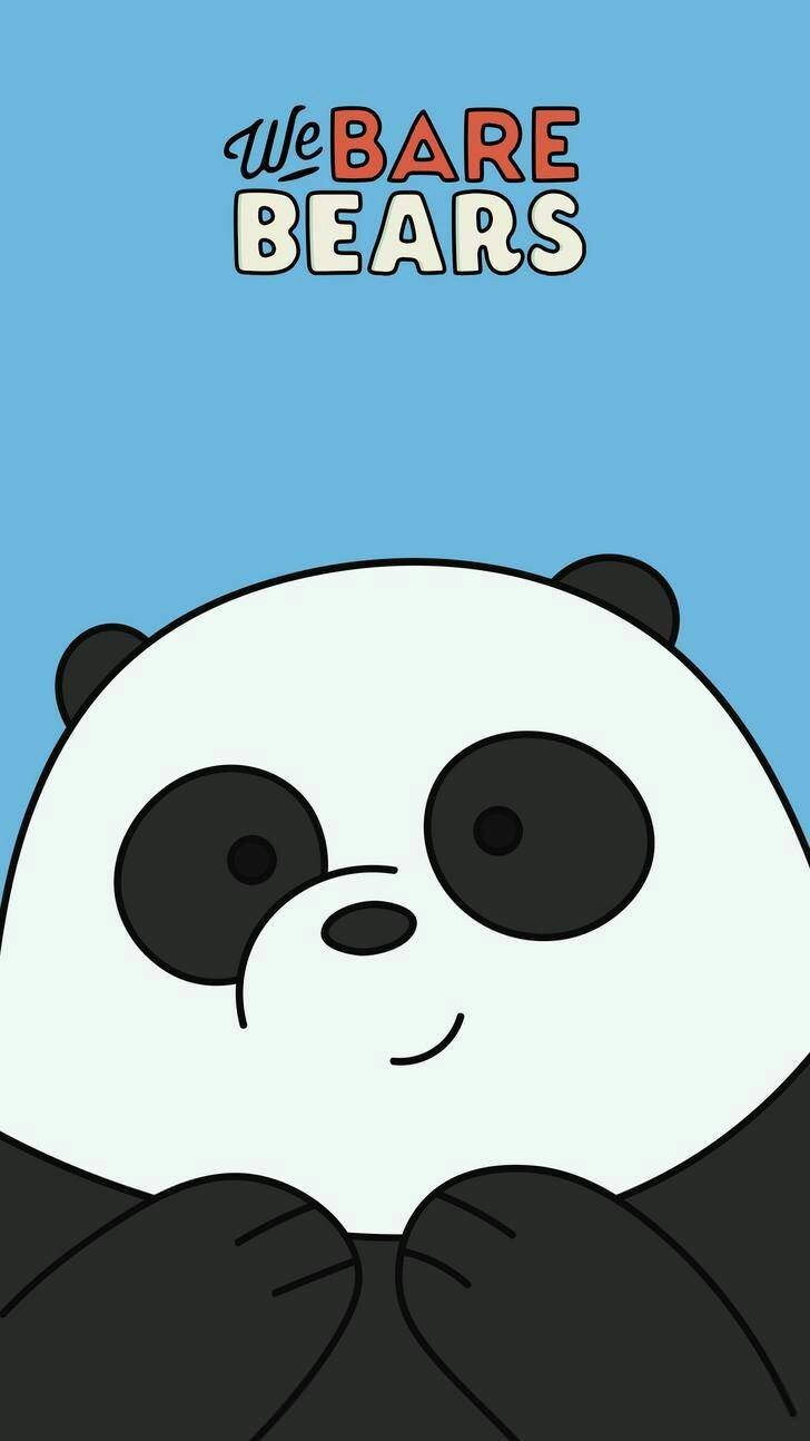 熊熊遇見你 桌布 壁紙 — 一隻卡通熊貓，有著大大的黑色眼睛，在純藍色背景上微笑，上方有「We Bare Bears」文字。