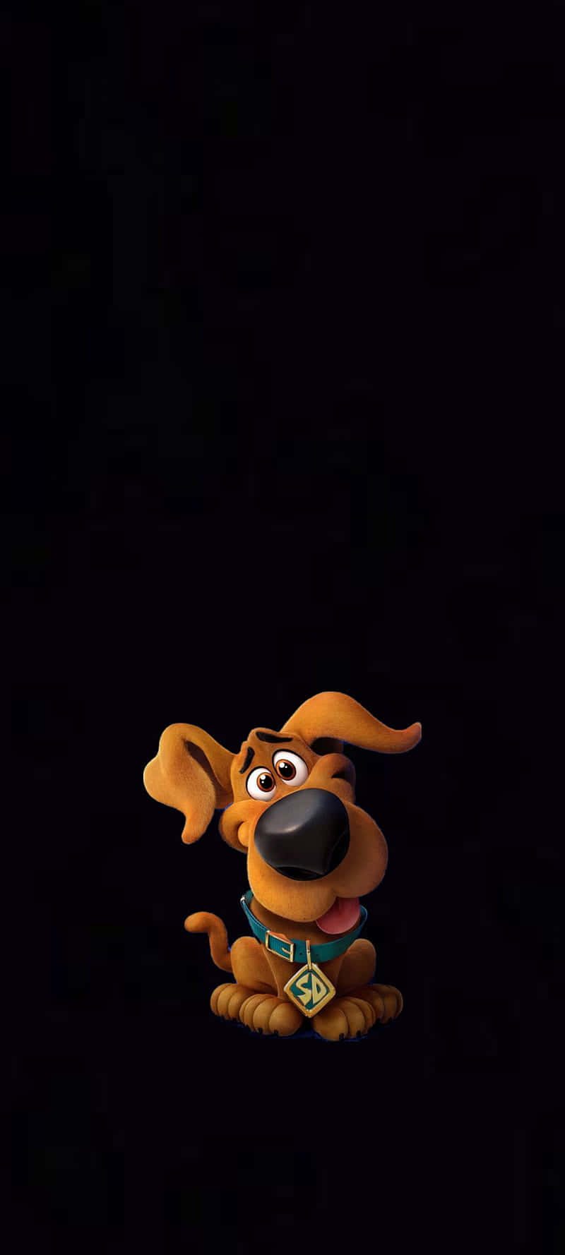 Cartoon Characters 桌布 壁紙 — 一隻卡通狗，有著垂耳和藍色項圈，坐在純黑色背景前。