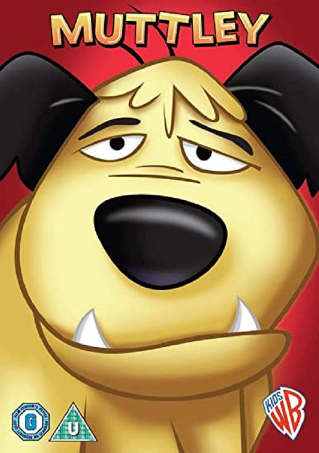 Muttley 桌布 壁紙 — 一隻卡通狗，黑色耳朵和尖牙，睜大眼睛盯著紅色背景。