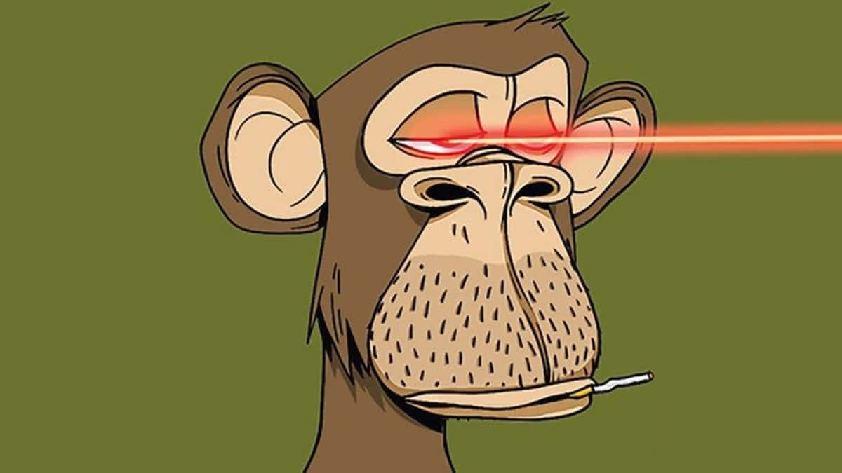 Cartoon 桌布 壁紙 — 一隻卡通猴子，眼睛射出雷射光束，嘴裡叼著香菸，背景為純綠色。