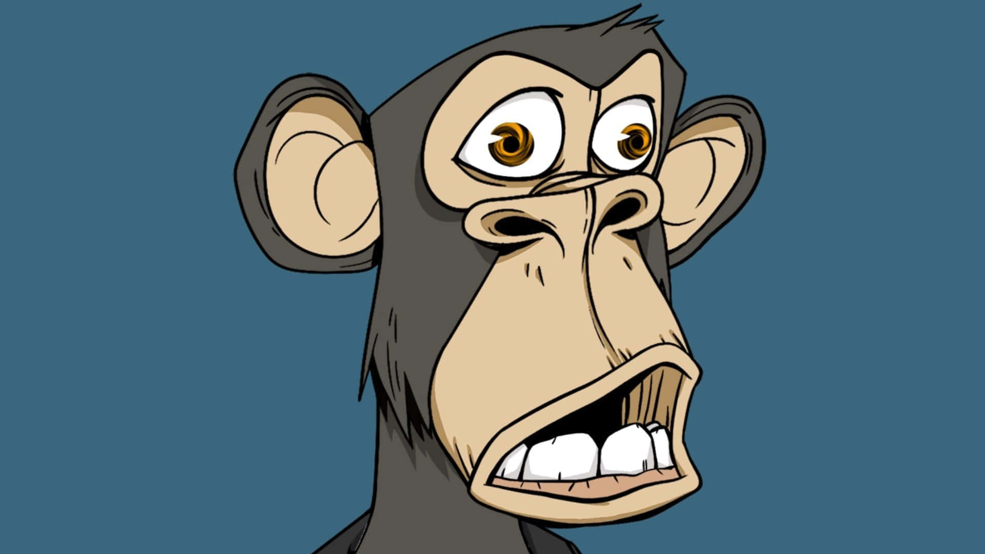Cartoon 桌布 壁紙 — 一隻卡通猴子睜大眼睛、張開嘴巴，在純藍色背景上尖叫。