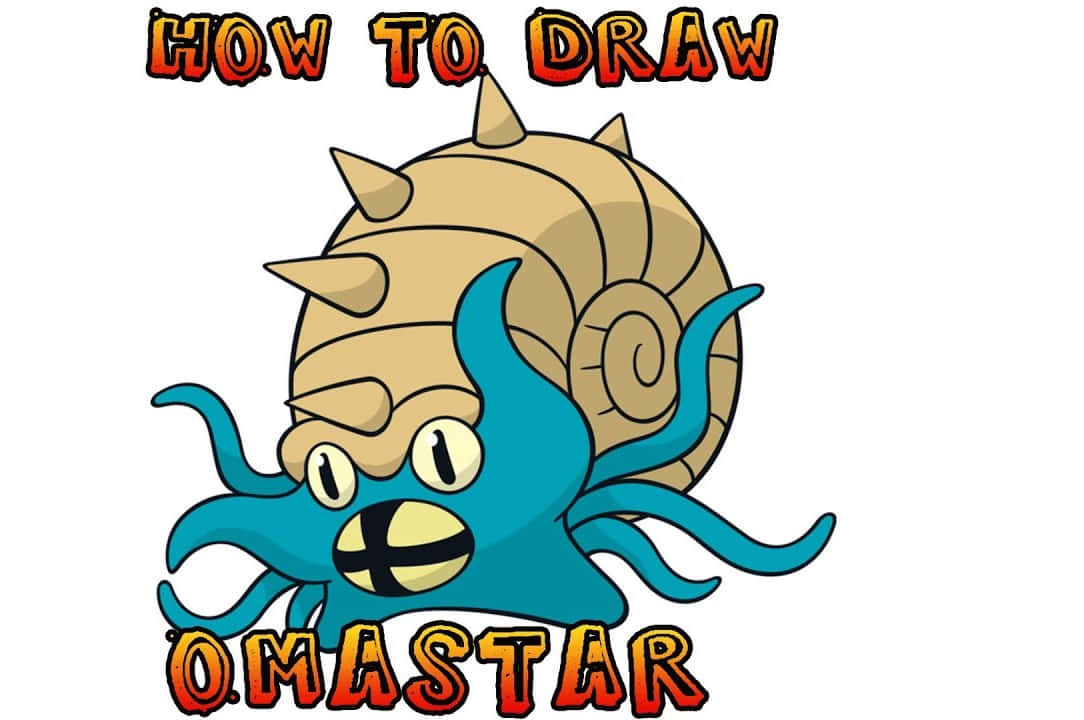 寶可夢 桌布 壁紙 — 一隻卡通章魚，帶有螺旋殼和尖刺突起，在「HOW TO DRAW」文字下睜大眼睛凝視。