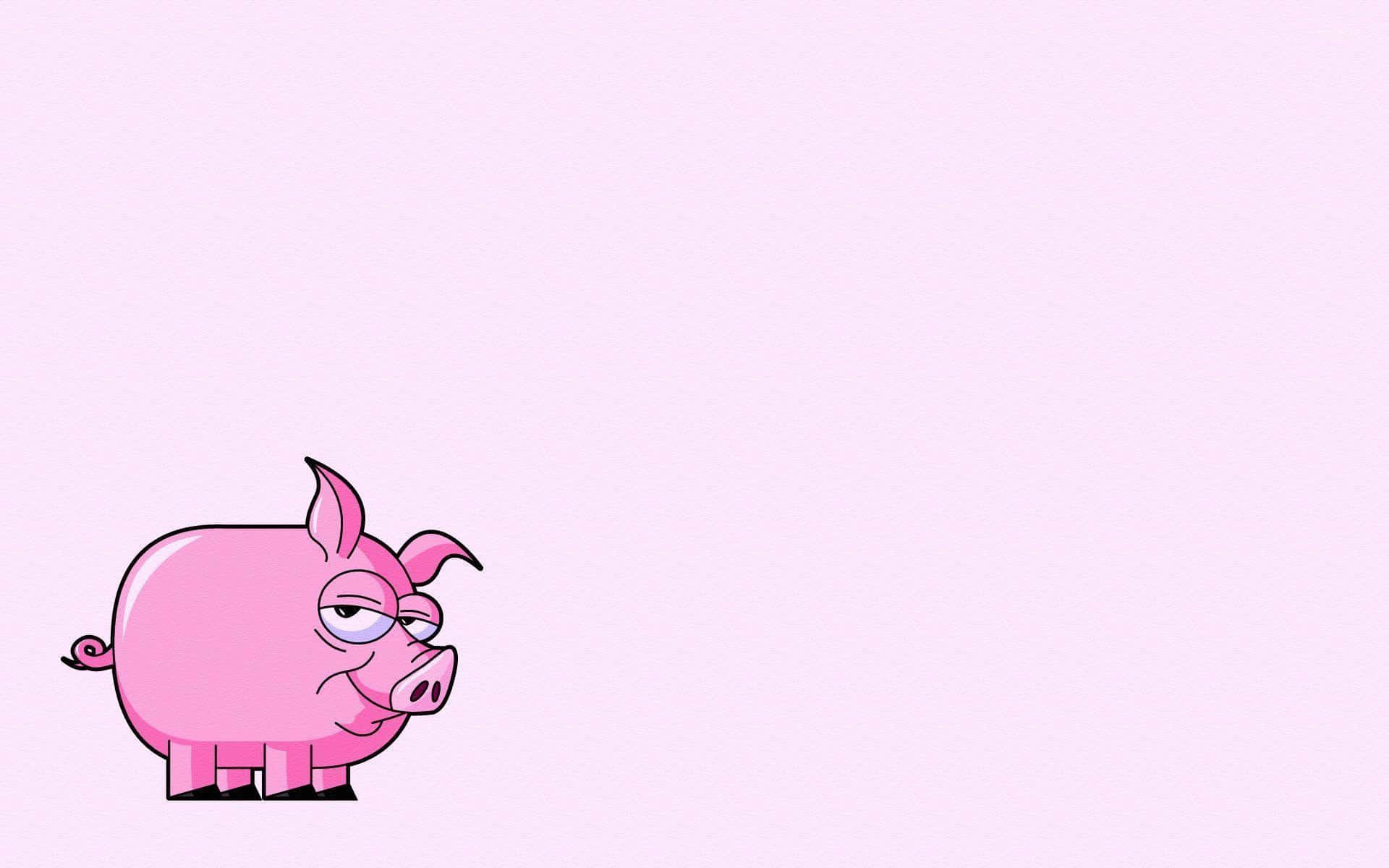 Piglet 桌布 壁紙 — 一隻卡通粉紅豬帶著不高興的表情獨自站在柔和的粉紅色背景上。