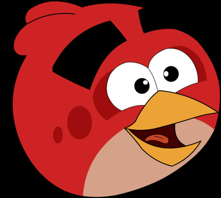 Angry Bird 桌布 壁紙 — 一隻卡通紅鳥，睜大眼睛，張開鳥喙，露出驚訝的表情，背景為黑色。