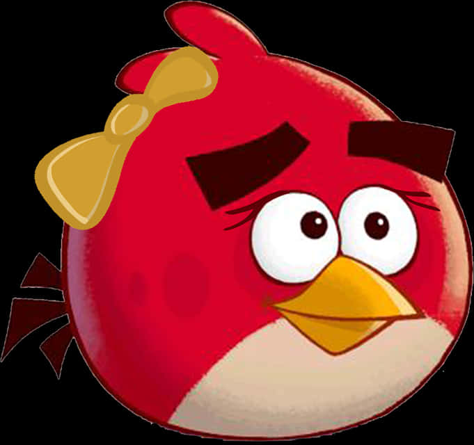 Angry Birds 桌布 壁紙 — 一隻卡通紅鳥，頭上戴著黃色蝴蝶結，憤怒的眉毛直視前方。