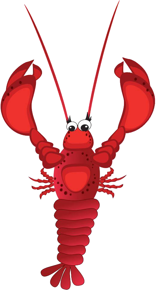 Sea Creature 桌布 壁紙 — 一隻卡通紅龍蝦，有大眼睛和舉起的鉗子，站在黑色背景前。