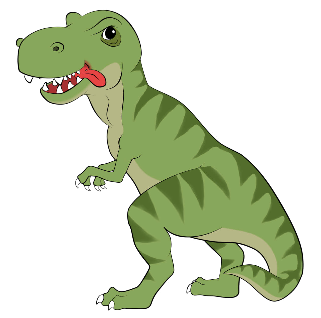 Dinosaur Drawing 桌布 壁紙 — 一隻卡通綠色暴龍，有紅色舌頭和尖銳牙齒，以俏皮的姿勢站在純白色背景前。