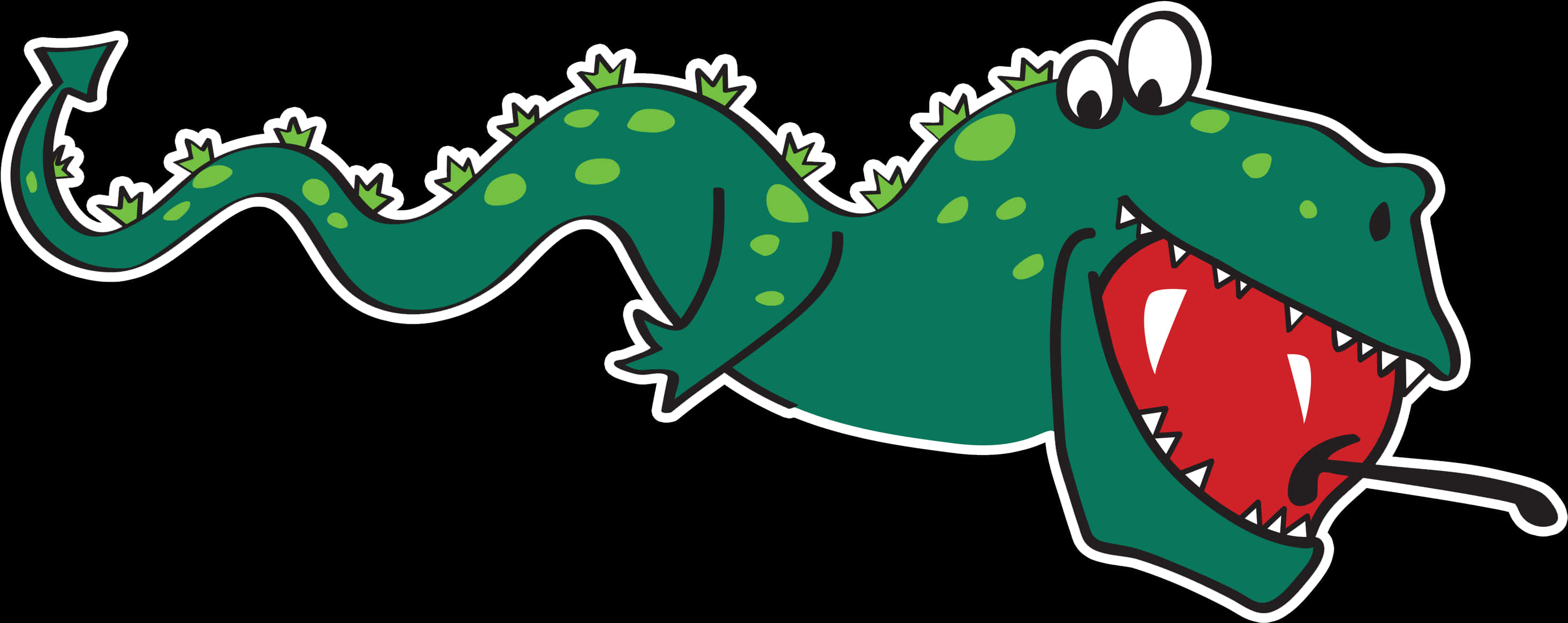 Creature 桌布 壁紙 — 一隻卡通綠色短吻鱷，背部有尖刺，嘴巴大張露出尖牙，背景為黑色。