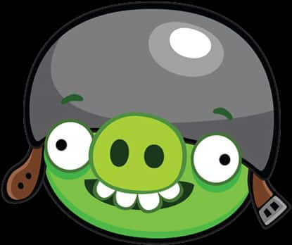 Angry Bird 桌布 壁紙 — 一隻卡通綠色豬戴著灰色軍用頭盔，露出寬闊的牙齒笑容。