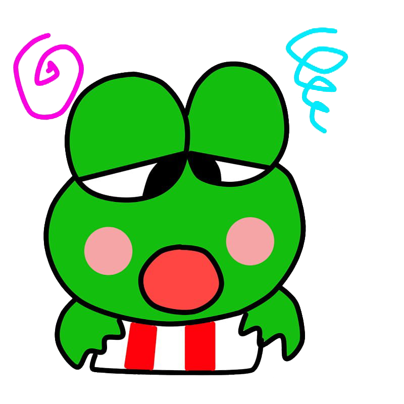 Cute Frog 桌布 壁紙 — 一隻卡通綠色青蛙，帶有憤怒的眼睛和蒸汽漩渦，穿著紅白條紋襯衫。