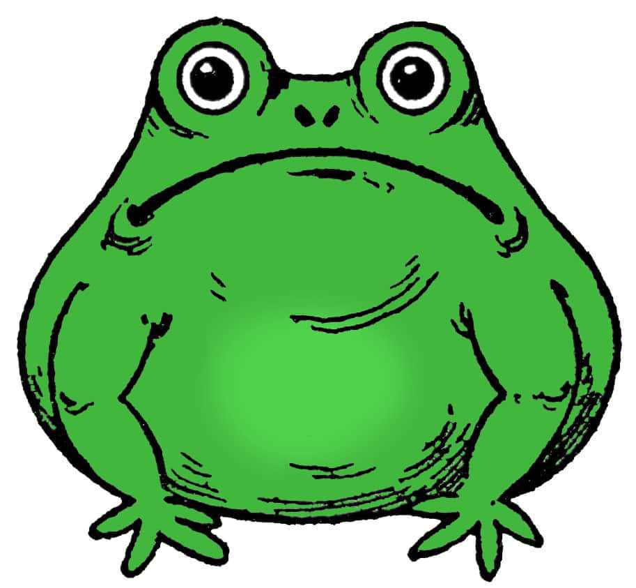 Frog Drawing 桌布 壁紙 — 一隻卡通綠色青蛙，有大圓眼睛和簡單微笑，面向前方坐著。
