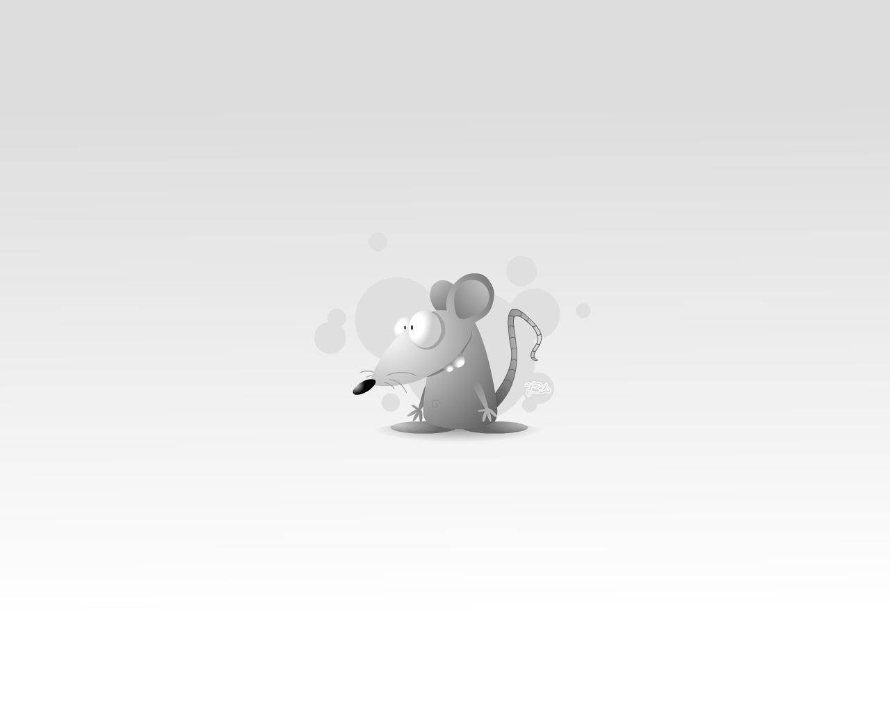 Mouse 桌布 壁紙 — 一隻卡通老鼠，大眼睛和長尾巴，坐在柔和的漸變背景上，周圍有漂浮的氣泡。