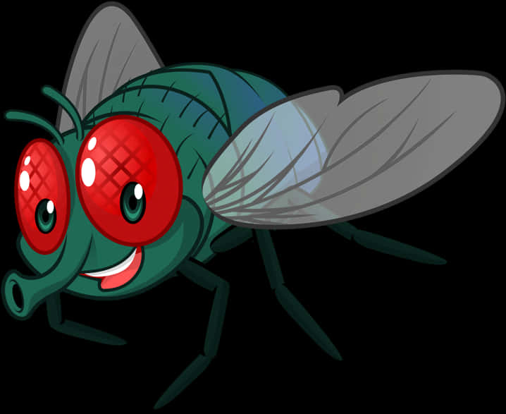 Clip Art 桌布 壁紙 — 一隻卡通蒼蠅，有著超大的紅色眼睛和愉快的笑容，背景為黑色。