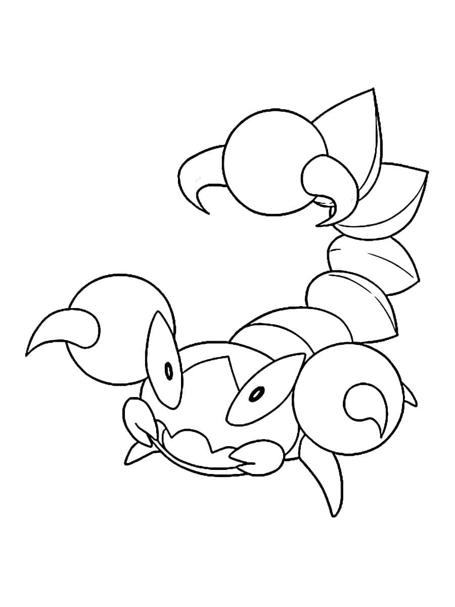 Line Art 桌布 壁紙 — 一隻卡通蠍子的黑白線條畫，有大眼睛和捲曲的尾巴。